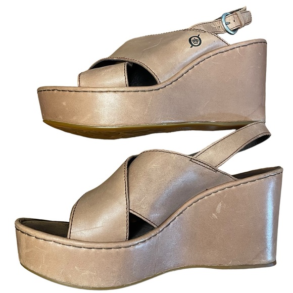 BORN Emmy Leather Wedge Sandals Brown Boho Heels Strappy Festival Ankle Strap 10 - Picture 5 of 11
